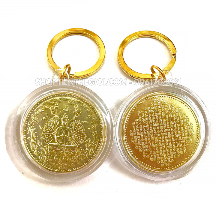 Móc Khóa Xu Vàng Phật Quan Âm Nghìn Tay Nghìn Mắt